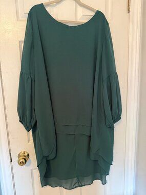 Plus Size 5XL Emerald Green Chiffon Long Sleeve Top / Tunic